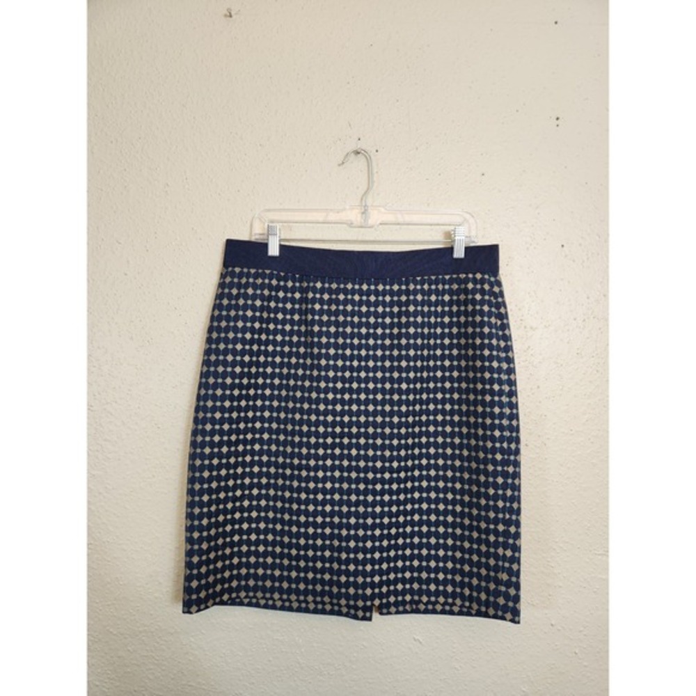Ann Taylor Women's Navy‎ Blue & Gold Geometric Print Lined Pencil Skirt Size 12